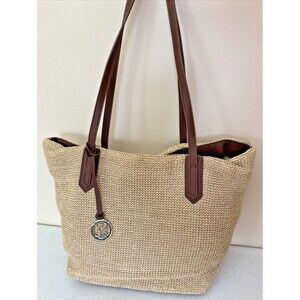 NY & Co Tote Bag Tan Cream Woven Wicker Spring Shoulder Purse Large